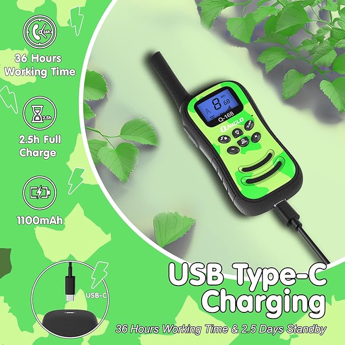 Qniglo Walkie Talkies for Kids Rechargeable 2 Pack,Camouflage Walky Talky for Children's Day Christmas Birthday Gifts Toys for Age 3-12 Boys Girls