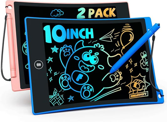 TEKFUN Kids Toys,10in 2 Pack LCD Writing Tablet Coloring Doodle Drawing Board Pad for Kids with Stylus, Car Trip Educational Toys Easter Toys Birthday Gift for Toddlers 3 4 5 6 7 Kids Girls Boys