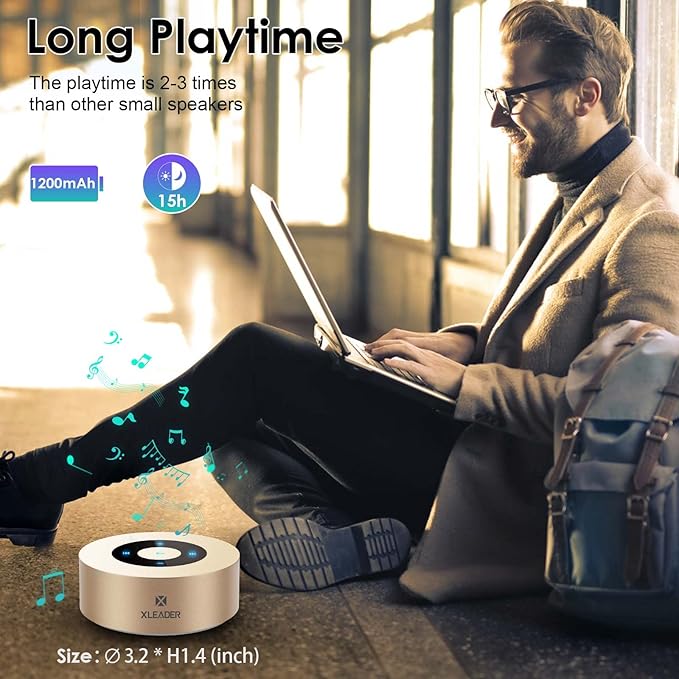 XLEADER Mini Bluetooth Speaker (Travel Case Provided) HD Sound&Rich Bass, Touch Design, 12-15H Playtime, Support Aux Input, Micro SD, Mic, Small, for iPhone Laptop Shower Office, Ideal Gifts, Gold