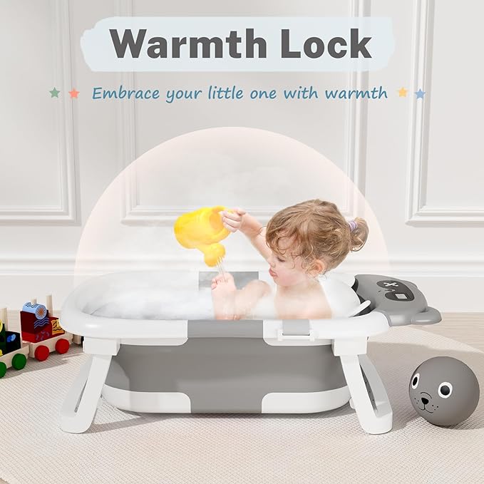 AVIDOR Baby Bathtub,Collapsible Bathtub for Newborn to Toddler,Durable Essential Infant Bath Tub,Portable Travel Baby Tub with Soft Cushion,No-Slip Hanging and Detachable(Grey)