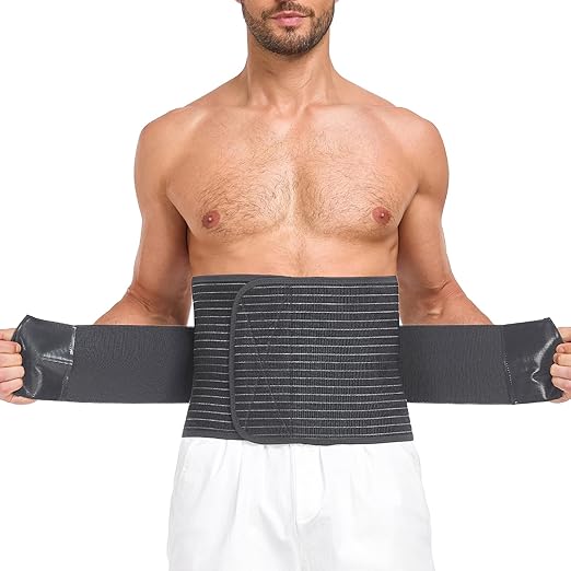 Abdominal Binder for Men and Women – Post Surgery & Postpartum Recovery Hernia Support Belt Waist Trainer for Men Adjustable Compression Wrap (Black,L)