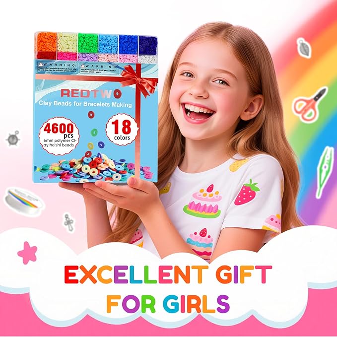 Redtwo 5100 Clay Beads Bracelet Making Kit, Flat Preppy Beads for Friendship Jewelry Making,Polymer Heishi Beads with Charms Gifts for Teen Girls Crafts for Girls Ages 8-12