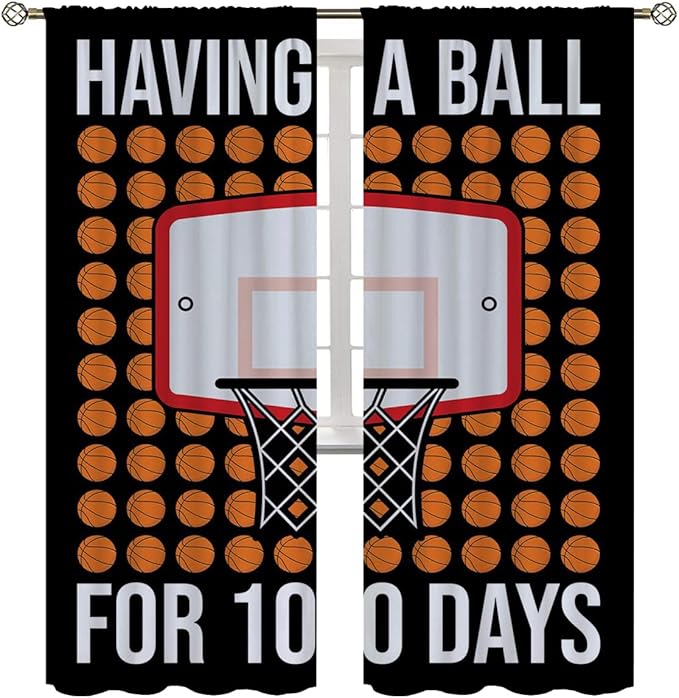 Basketball Blackout Curtains for Boy Girl Room Darkening Decor,Sports Themed Hoop and Many Basketballs Bedroom Living Room Home Rod Pocket Thermal Insulated Window Curtain/Drapes Panel,72x63 Inch…