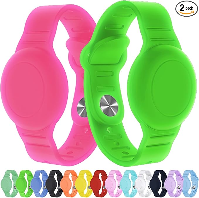 2 Pack Waterproof AirTag Bracelet for Kids, Hidden Silicone Wristband for AirTag, GPS Tracker Case for Air Tag Holder Strap Band for Child Toddler, Secure Anti-Loss Protection(Luminous)