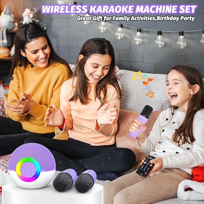 Mgaolo Mini Karaoke Machine for Kids Adults,Portable Bluetooth Speaker with Wireless Microphone,Gift Toys with MP3 Player for Boys Girls 3-12 Year Old Birthday Family Home Party Present (Purple)
