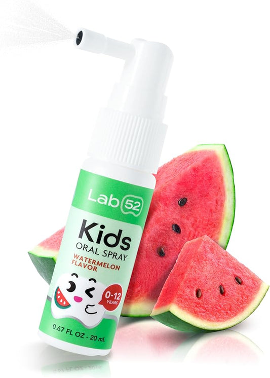 LAB52 Kids Oral Spray, Toddler Toothpaste Helper for Daily Oral Care and Fresh Breath, Children Approved with Fluoride Free for Newborn to Preschoolers, Xylitol Watermelon Flavor