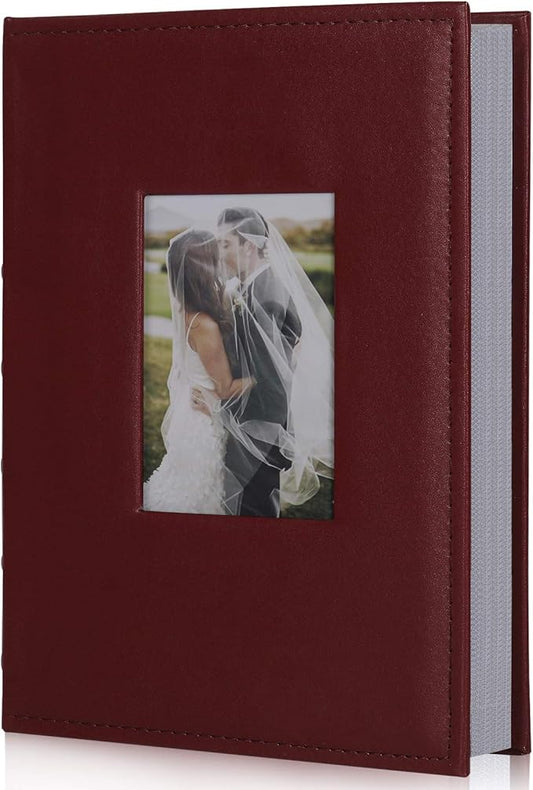RECUTMS 4x6 Photo Album 300 Pictures Sewn Premium Leather Cover Memo Recording Family Photo Album Wedding Picture Albums Anniversary Baby Holiday Albums(Brown)