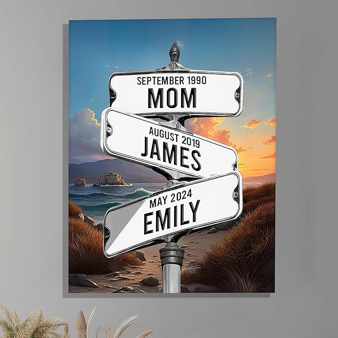 Personalized Gifts for Mom Family Names Street Custom Multi-Name Date of Birth Vintage Street Sign Happy Mothers Day Canvas Wall Art Best Christmas Gifts for Mommy from Daughter Son Children Kids #24