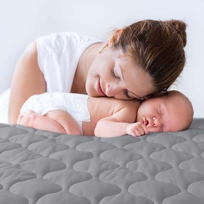 Yoofoss Waterproof Mini Crib Mattress Protector, Quilted Baby Mattress Pad Cover Soft and Breathable, Machine Washable Portable Mattress Protector for Standard Mini Crib Size 38"X24" - Dark Grey