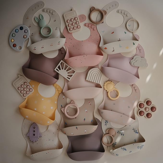mushie Silicone Baby Bib | Adjustable Fit Waterproof Bibs (Dusty Rose)