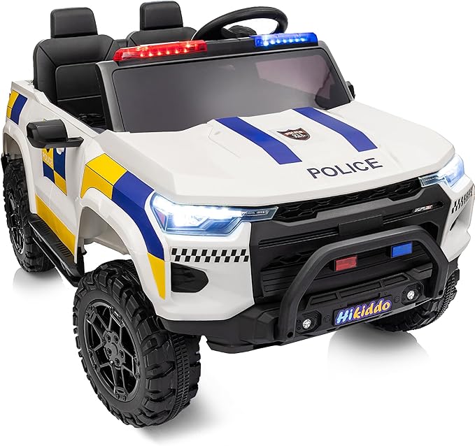 12V 7Ah Electric Police Car Ride on Toy for Big Kids, 2 Seater Kids Ride on Car SUV w/Remote Control, Bluetooth - White