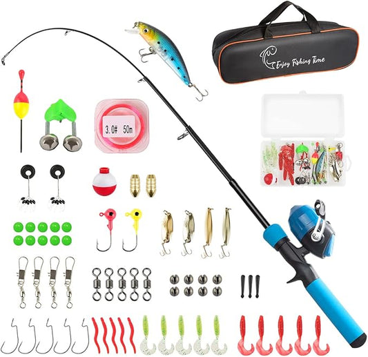 Kids Fishing Pole Kit, 59'' Telescopic Rod and Reel Beginner Combo with Spincast Reel,Tackle Box, Carrier Bag,Fishing Gear for Boys,Girls, Toddler,Youth