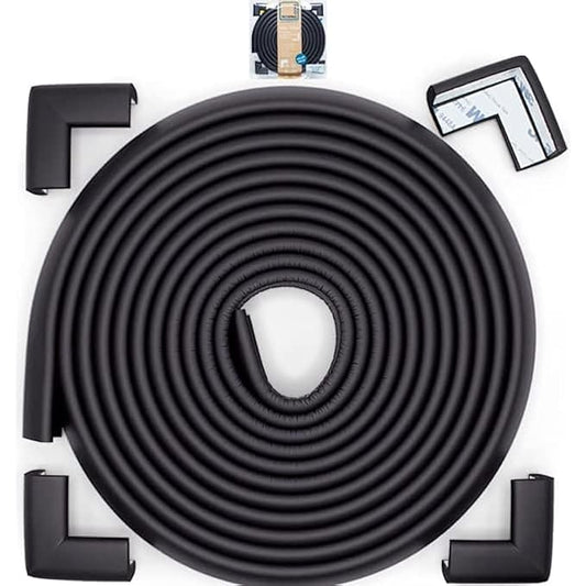 Roving Cove Slim-Fit Corner Edge Protector for Baby Proofing (Small 15ft Edge 4 Corners), Furniture Safety Bumper Guard, Soft NBR Rubber Foam, 3M Adhesive, Onyx Black