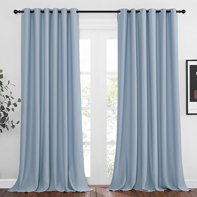 NICETOWN Room Darkening Extra Long Curtains - Home Fashion Ring Top Thermal Insulated Weighted Large Window Treatment Drapes for Nursery (W80 x L108, Vintage Blue, Set of 2)
