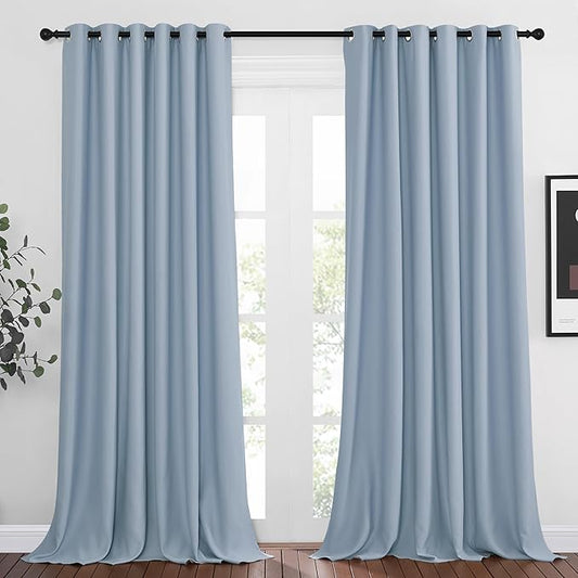 NICETOWN Room Darkening Extra Long Curtains - Home Fashion Ring Top Thermal Insulated Weighted Large Window Treatment Drapes for Nursery (W80 x L108, Vintage Blue, Set of 2)