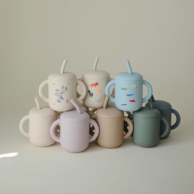 mushie 100% Silicone Training Cup & Straw for Toddlers | 6 Months+ (Tradewinds)