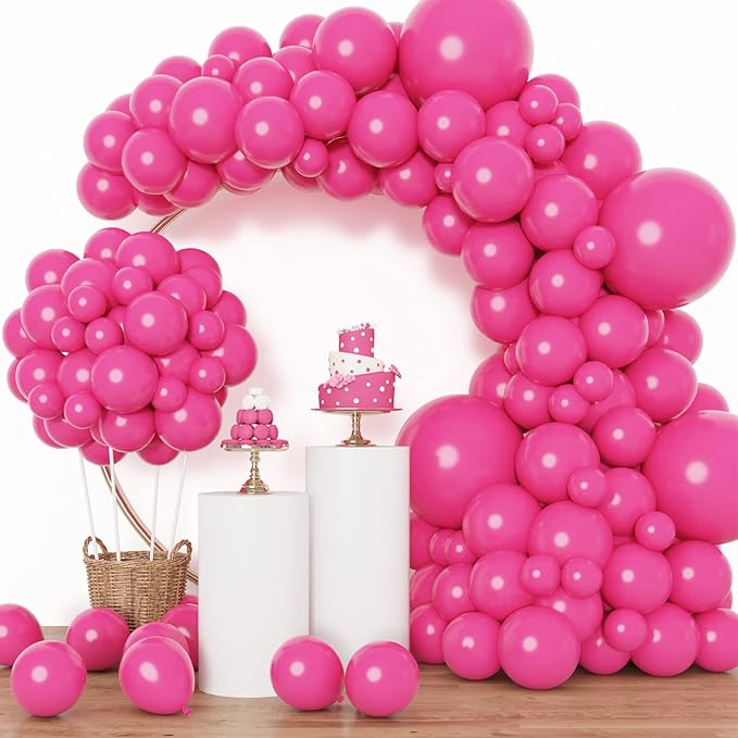 RUBFAC 129pcs Hot Pink Balloons, Latex Magenta Pink Balloon Arch Kit Garland Different Sizes 18 12 10 5 Inch for Birthday Baby Shower Wedding Princess Theme Party Decoration