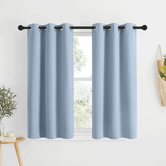 NICETOWN Blackout Bedroom Curtains 50 inches Long - Window Treatment Thermal Insulated Solid Grommet Room Darkening Privacy Sound Reducing for Kitchen, Vintage Blue, Set of 2, W34 x L50
