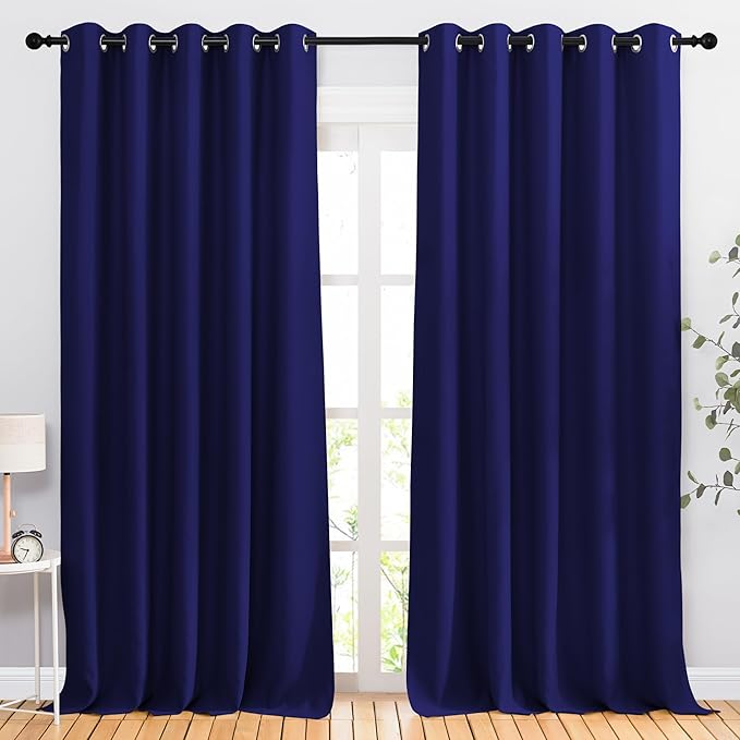 NICETOWN Blackout Room Divider Curtains 118 inches Long 2 Panels, Grommet Sliding Door Curtains Solid Window Treatments Sound Reducing for Living Room, W66 x L118, Navy Blue