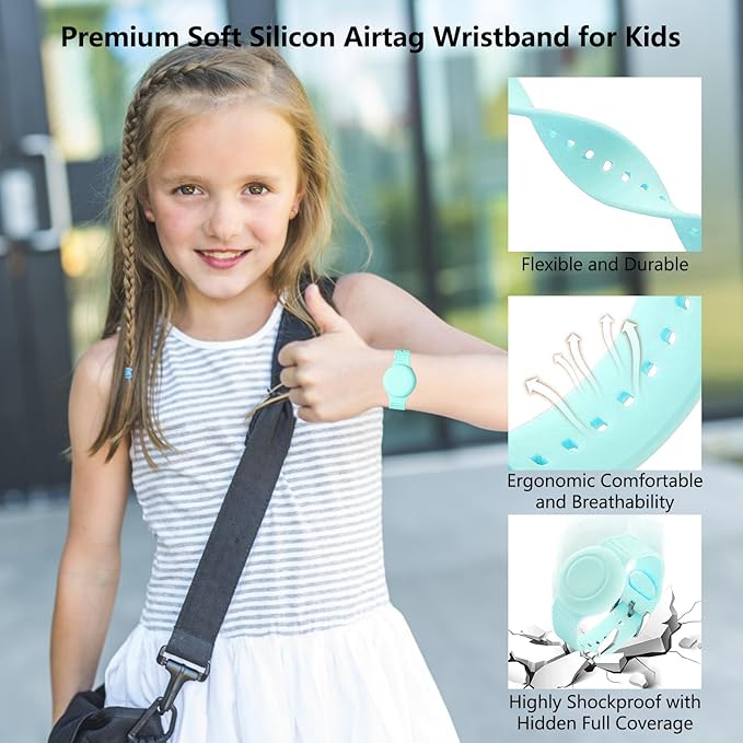 Waterproof Airtag Bracelet for Kids,Hidden Airtag Wristband Kids,Anti-Lost Silicone Apple Airtag Holder Case for Toddler,Airtag Case Cover Accessories Watch Band GPS Tracker for Child-Teal