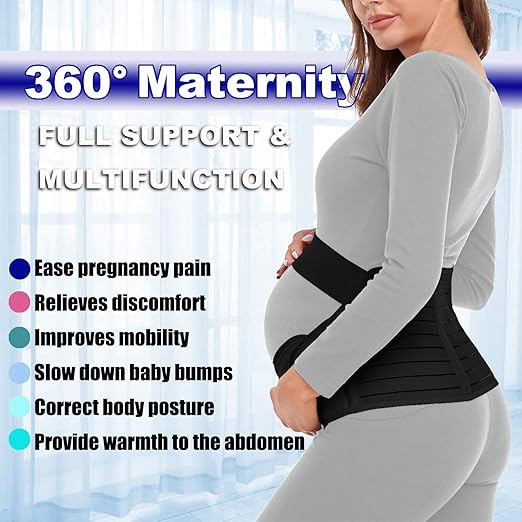 ChongErfei Maternity Belt, Pregnancy 3 in 1 Support Belt for Back/Pelvic/Hip Pain, Maternity Band Belly Support for Pregnancy Belly Support Band (M: Fit Ab 35.5"-47.3", Black)