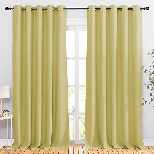 NICETOWN Room Darkening Room Divider Curtains 118 inches Long 2 Panels, Grommet Sliding Door Curtains Solid Window Treatments Sound Reducing for Living Room, W66 x L118, Paler Yellow