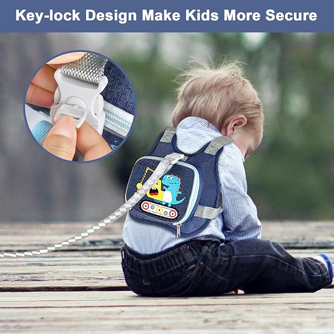 Accmor Toddler Harness Leash+ Reflective Anti Lost Wrist Link, Cute Dinosaur Kids Harness with Leash, Collapsible Child Leash Baby Boys Walking Wristband Assistant Strap Belt for Outdoor Travel