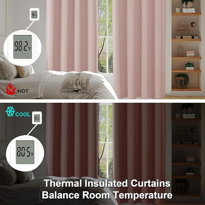 Simplebrand Ava Blush Blackout Curtains for Bedroom 84 Inch Length 2 Panels Set, Solid Thermal Insulated Privacy Nursery Window Treatment Curtains Blackout Drapes, W50 x L84 Inch, Blush