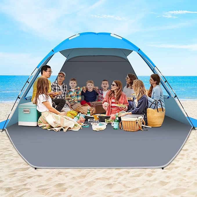 Gorich Beach Tent Sun Shelter for 3/4-5/6-7/8-10 Person with UPF 50＋ UV Protection, Lightweight & Easy Setup Beach Shade Canopy, Portable Beach Shade Tent Beach Cabana