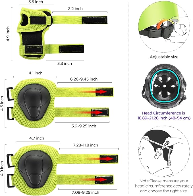 DaCool Kids Bike Helmet Set Skateboard Knee Pads - Kids Helmet Elbow Pads Wrist Guards Adjustable for 3~10yrs Girl Boy Kids Protective Gear Set for Sport Cycling Bike Roller Skating Scooter