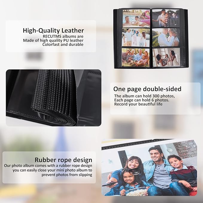 RECUTMS 6x4 Premium Leather Photo Album with 300 Pockets, Purple