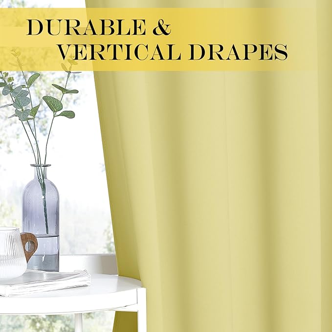 NICETOWN Paler Yellow Room Darkening Curtains 102 inch Length, Grommet Energy Saving Thermal Drapes Sound Reducing Heat Blocking Window Treatments for Living Room, 2 Panels, W52 x L102