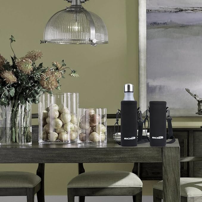 RICHEN Neoprene Water Bottle Carrier Bag with Adjustable Shoulder Strap,Insulated Water Bottle Cover for Stainless Steel/Glass/Plastic Bottles