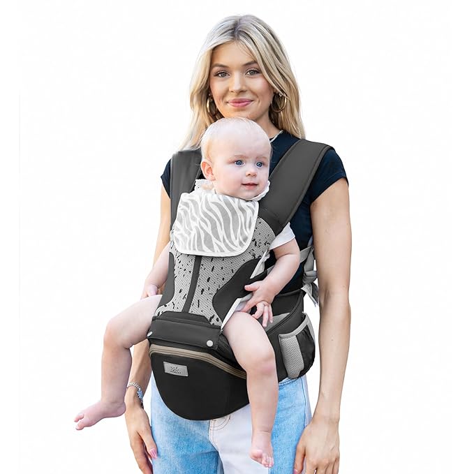 Baby Carrier Pro, MOMTORY Safety-Certified 6-in-1 Ultra Storage Baby Carrier Newborn to Toddler, Front & Back Baby Holder Carrier with Hip Seat, Pure Black