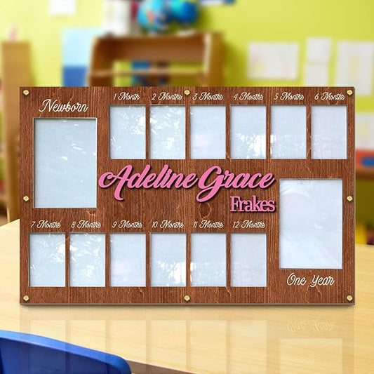 Personalized My First Year Photo Frame | 12 Months Picture Frame For Baby First Year | Displays Two 4x6 Photo and Twelve 2x3 Pictures | Birthday Party Decor Newborn Memory Keepsake, Style MP3