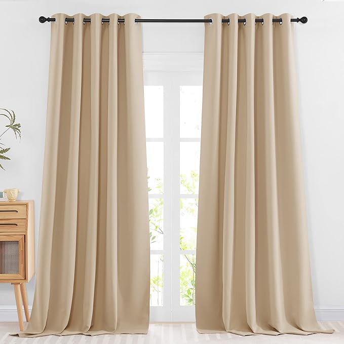 NICETOWN Room Darkening Curtains & Drapes for Room Divider - Grommet Thermal Curtains Light & Sound Reducing Window Treatments for Bedroom (W66 x L102, Biscotti Beige, 1 Pair)