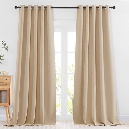 NICETOWN Room Darkening Curtains & Drapes for Room Divider - Grommet Thermal Curtains Light & Sound Reducing Window Treatments for Bedroom (W66 x L102, Biscotti Beige, 1 Pair)