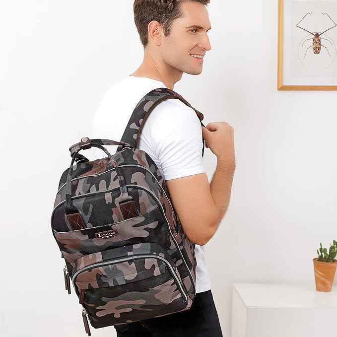 RUVALINO Diaper Bag Backpack, Multifunction Travel Pack Maternity Baby Changing Bags, Large Capacity, Waterproof, Green Camo
