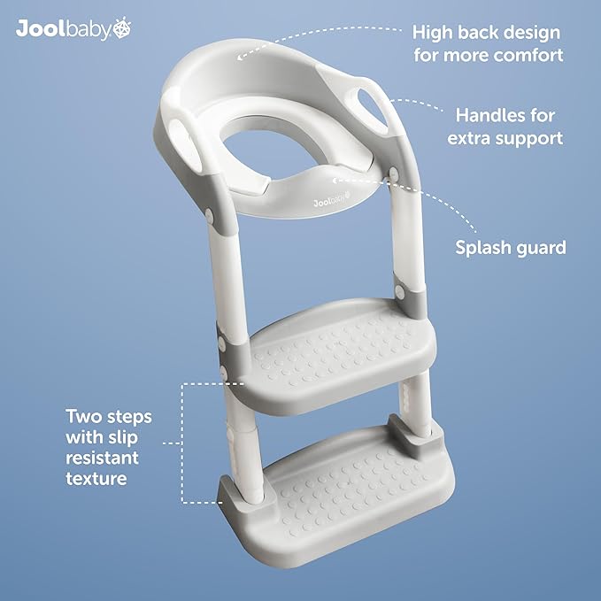 Jool Baby Potty Training Seat with 2 Step Ladder for Toddlers - Soft Cushioned Seat & Splash Guard, Adjustable Height (Gray)