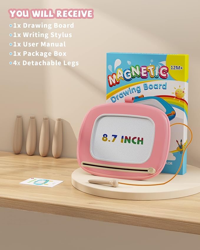 Kikapabi Toddler Magnetic Drawing Board - 1st Birthday Gifts for 1 2 3 Year Old Girls & Boys, Learning Doodle Board, Educational Toys for Baby (Pink)