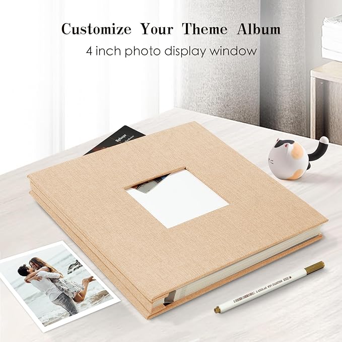 Spbapr Large Photo Album Self Adhesive 60 Pages Linen cover DIY Magnetic Scrapbook album with A Metal Pen Hold 4x6 5x7 6x8 8x10 10x12 Pictures Khaki