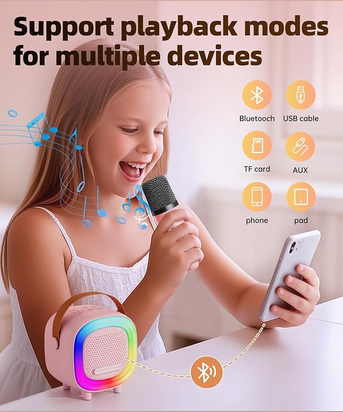 Mini Karaoke Machine Speaker for Kids Adults, Portable Bluetooth with 1 Wireless Microphones, Children's Day Birthday Gift Ideas for Toys for Teens Boys and Girls Aged 4, 5, 6, 7, 8, 9, 10, 11, 12+