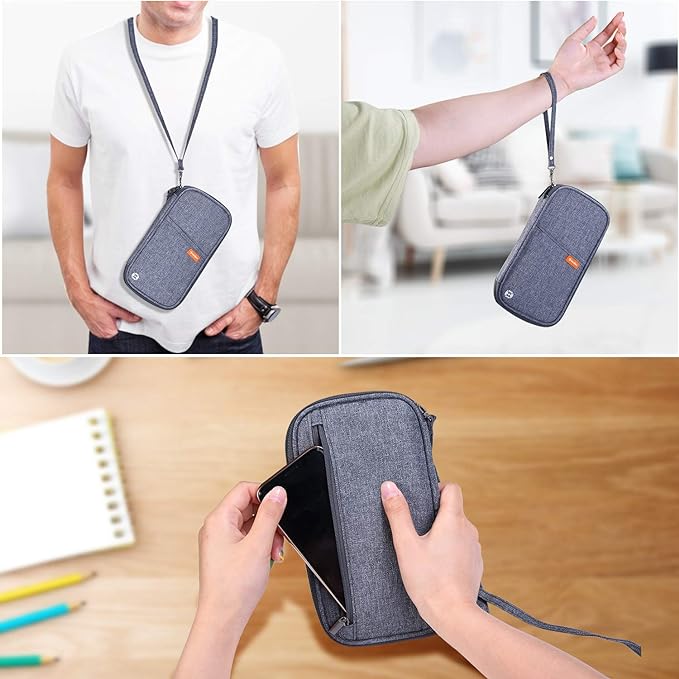 RFID Family Passport Wallet Holder Waterproof, Travel Document Organizer Credit Card Clutch Bag for Men Women