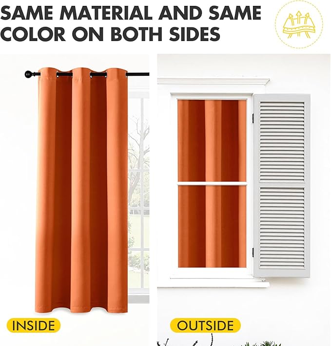 MIULEE Orange Blackout Curtains - Bedroom Window Treatment Fall Curtains Thermal Insulated Room Darkening Drapes for Living Room Kitchen Grommet Light Blocking Drapery, 40 x 45 Inches Long, 2 Panels