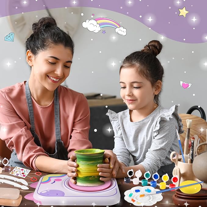 Pottery Wheel for Kids，Art Supplies Arts & Crafts Kit, Crafts Toys for Girls 8-12, Pottery Studio Craft Kit with 4 Pack Air-Dry Clay,Girls Toys Birthday Christmas Gift for Kids Ages 6 7 8 9 10 11 12+