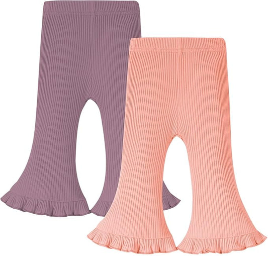 Neutocd Toddler Baby Girl 2-Pack Pants Bell Bottom Infant Baby Girl Solid Ribbed Cotton Leggings