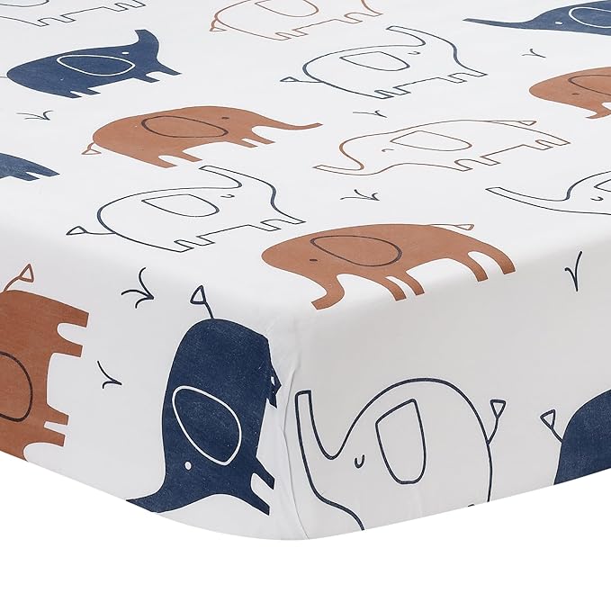 Lambs & Ivy Playful Elephant Blue/White Cotton 3-Piece Baby Crib Bedding Set
