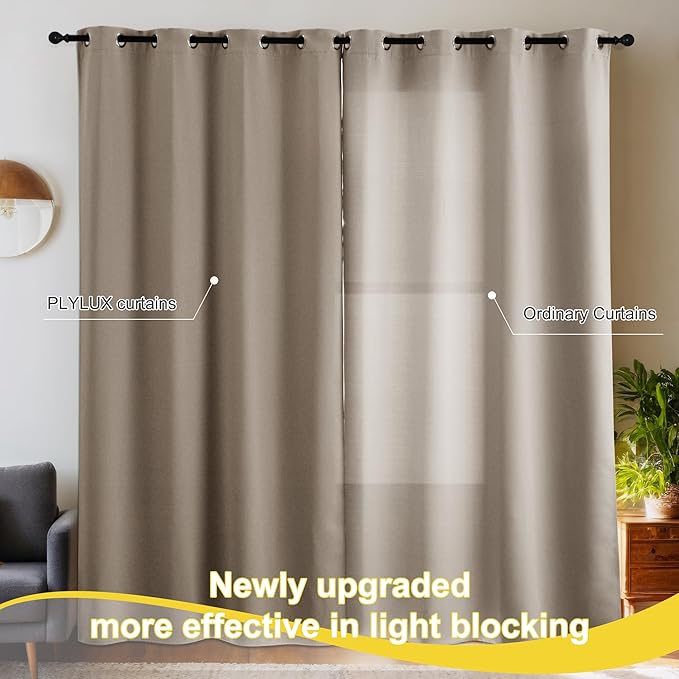 NICETOWN Blackout Curtains for Living Room - Thermal Insulated with Grommet Top Room Darkening Noise Reducing Plylux Curtains for Bedroom Cafe Bar, 2 Panels, Cappuccino, 52 x 63 Inch Long