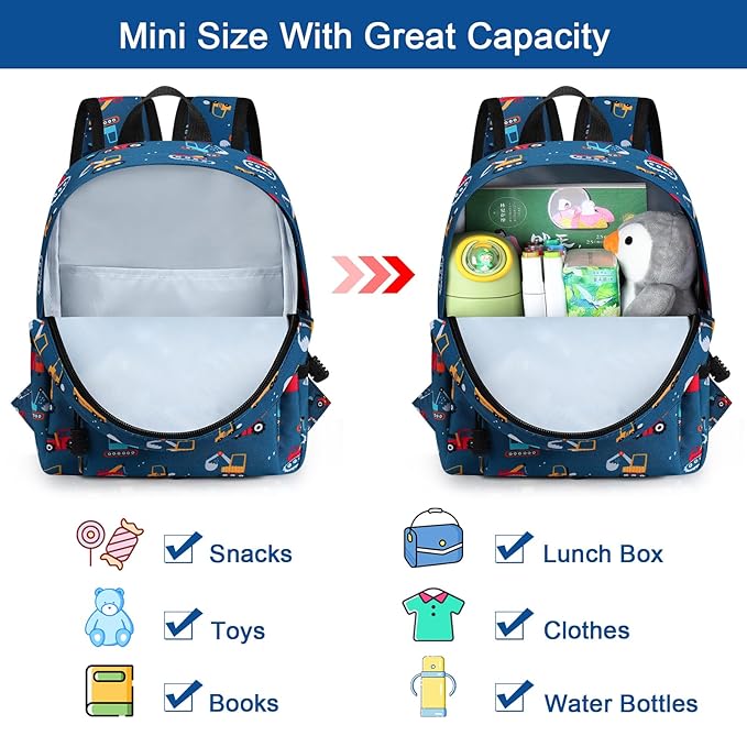 Accmor Toddler Backpack with Leash, Cute Baby Backpack with Anti Lost Wrist Link, Mini Kids Backpack Leash Walking Harness for Travel, Adjustable Excavator Backpack Tether for Boys Girls Ages 1-3