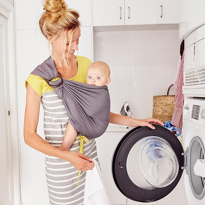 Mamaway Baby Ring Sling Carrier - Newborn and Toddler Sling (Supports up to 165lbs), IHDI Certified, Rayon & Linen Made, Soft & Breathable, Nylon 66 Safety Rings, Storage Pocket Design, Khaki